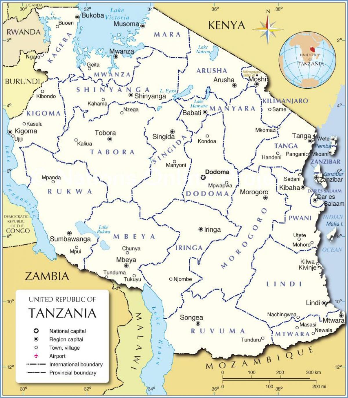 Tansania administrative Karte