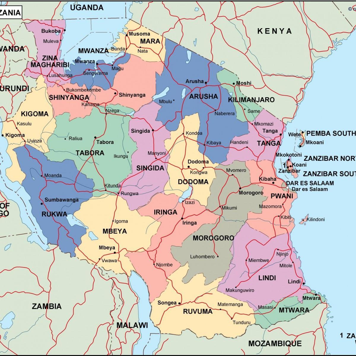 Karte von Tansania politische