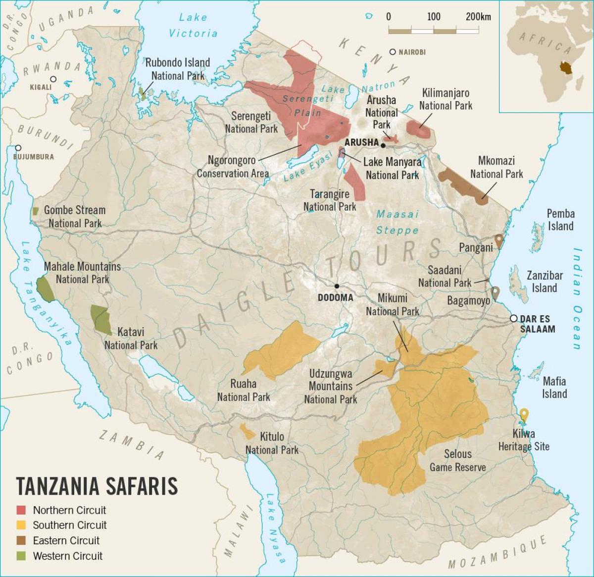 Karte von Tansania safari 