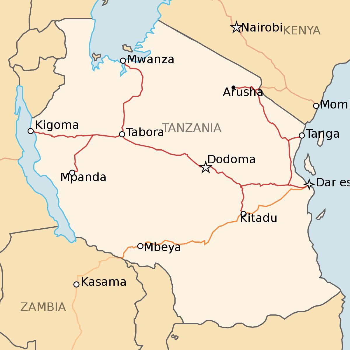 Landkarte von tanzania railway