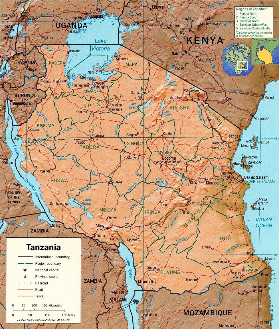 Tansania Geographie Landkarte Tansania Geographischen Karte Ost