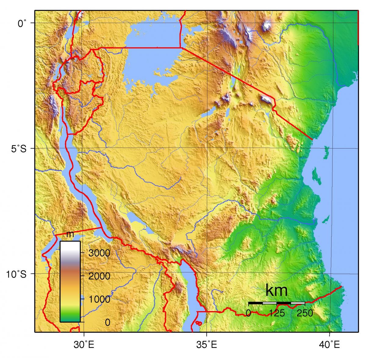 Tansania topographische Karte