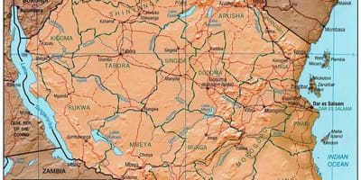 Karte von Tansania zeigt historische Stätten