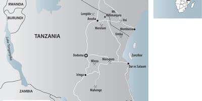 Karte von Tansania in Goldminen