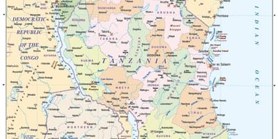 Karte von Tansania und den umliegenden Ländern
