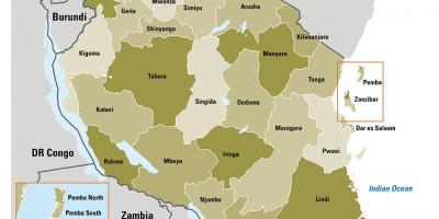 Karte von Tansania mit Regionen
