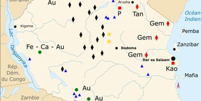 Karte von Tansania mit natürlichen Ressourcen