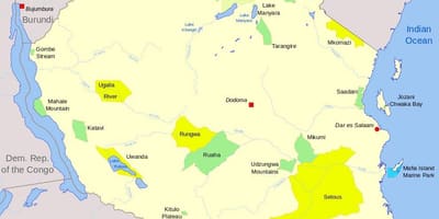 Landkarte von tanzania national parks und game reserves